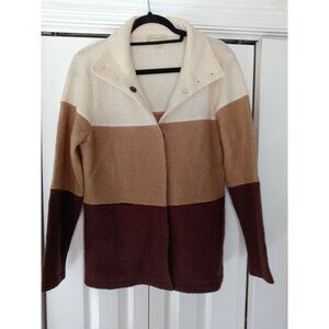 Vintage Appleseed Colorblock Wool Coat With Button Closure & Stand Collar - Size